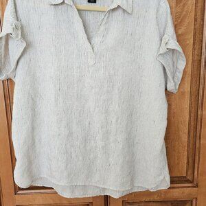 Tahari Women's Top 100% Linen Short Sleeve Large